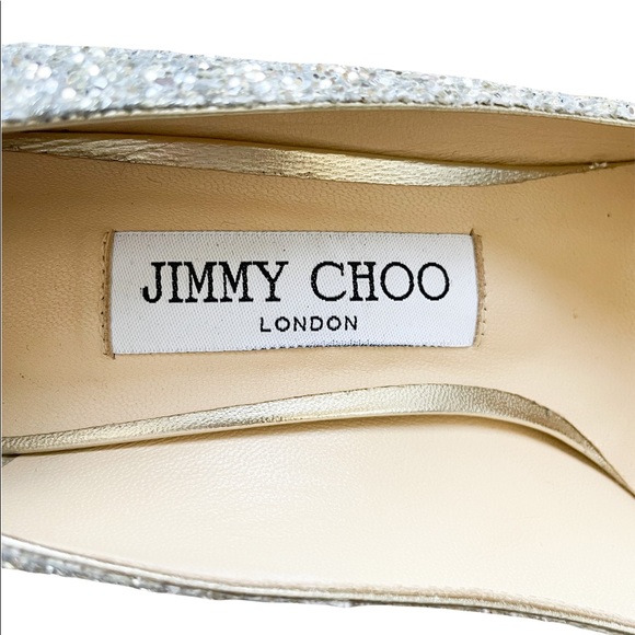 Jimmy Choo Romy 85 Silver Coarse Glitter High Heel Pointed Toe Pumps 37.5 - Picture 7 of 12
